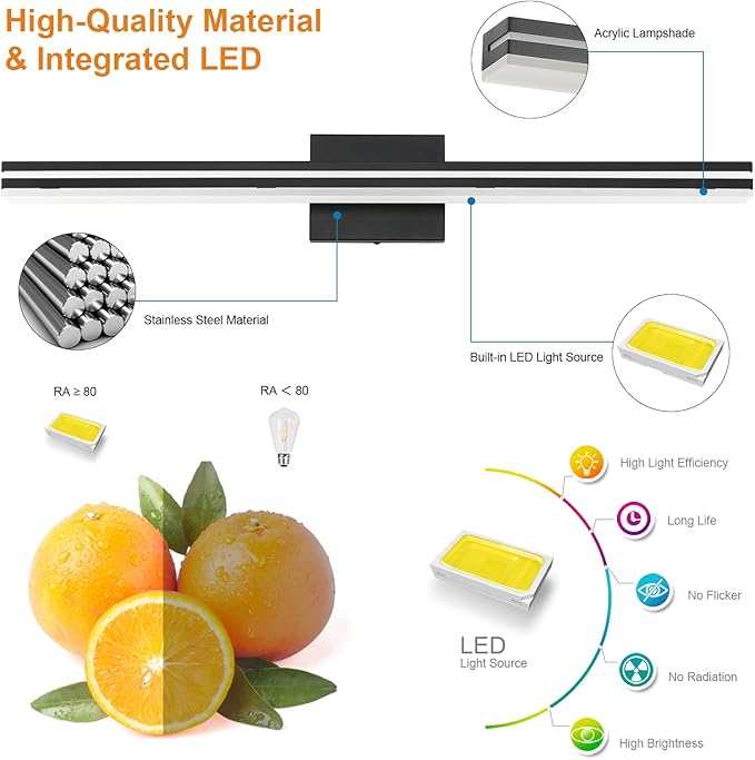 SineRise 32-Inch LED Modern Bathroom Vanity Light Bar, Matte Black Modern - Image 2