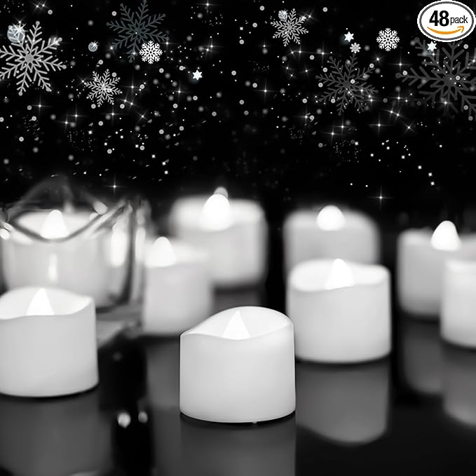 Homemory 48-Pack Cool White Novelty Flickering Flameless Tea Lights, 200+Hours by Homemory