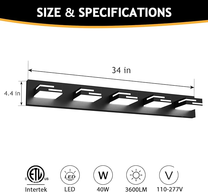 LED Modern Bathroom Vanity Light Fixtures 5-Light 5CCT Dimmable Matte Black - Image 5