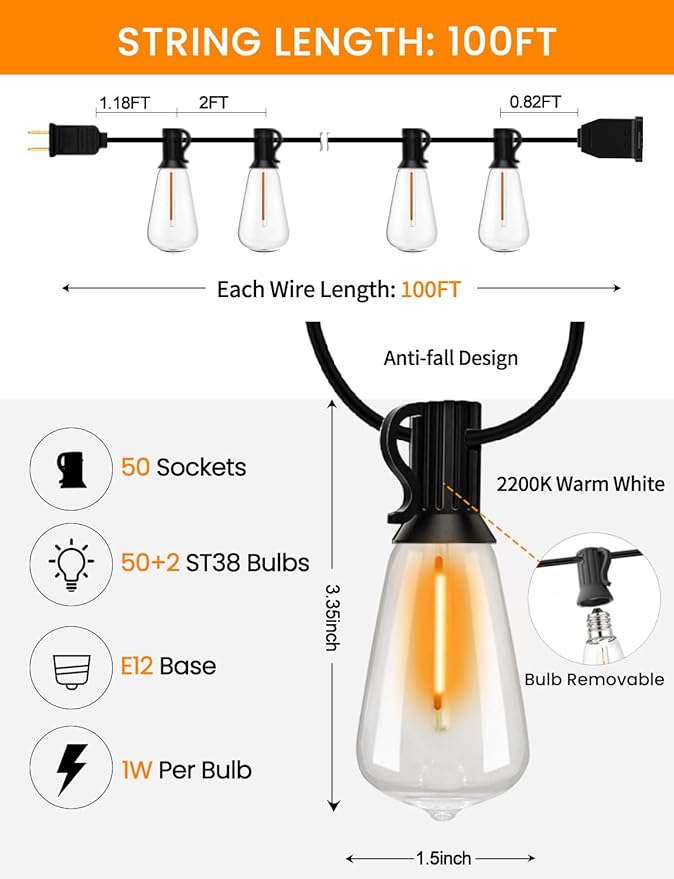 100FT Outdoor String Lights - Image 3