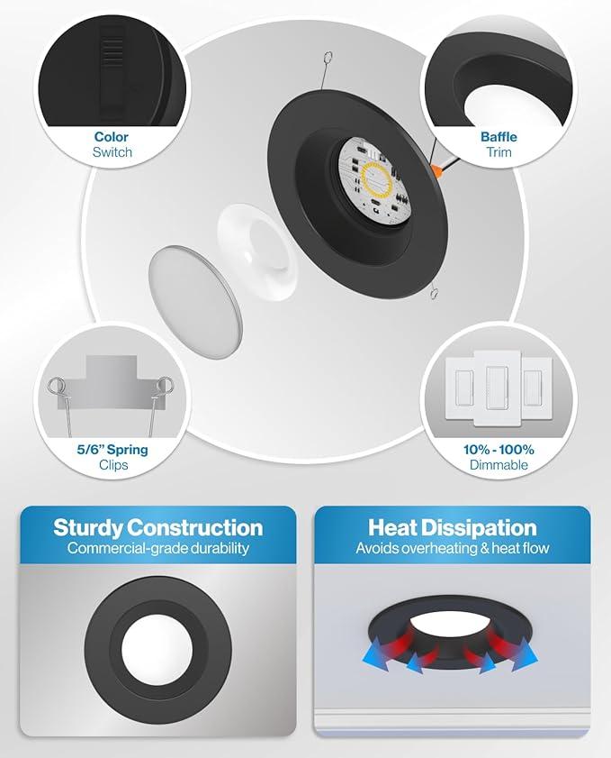 Sunco 24 Pack 5CCT Black LED Recessed Lighting 6 Inch, - Image 6