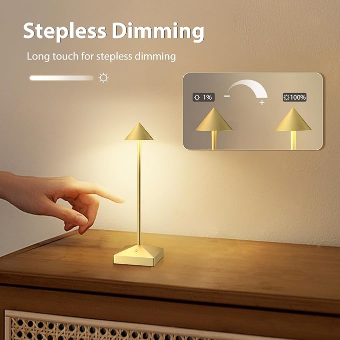 3 Pack 8.26in Gold Small Cordless Table Lamps Rechargeable, Battery Operated - Image 6