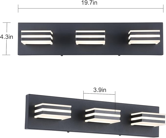 Black Vanity Lights for Bathroom Light Fixtures Adjust 3 Colors Modern Bath - Image 5