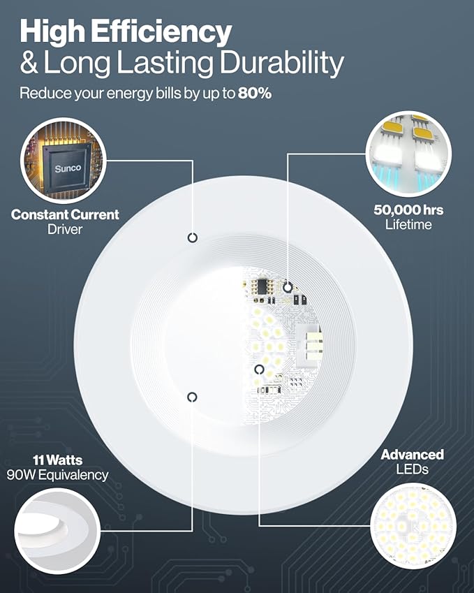 Sunco 24 Pack 4 Inch LED Recessed Lights, Retrofit Can Lighting, 660 LM - Image 4