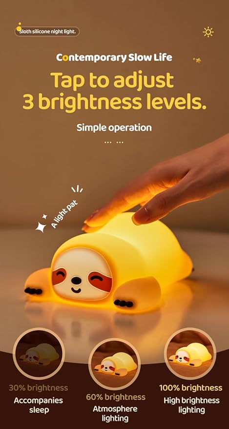 Cute Sloth Night Light, Animal Lamp, Food Grade Silicone, Rechargeable - Image 4