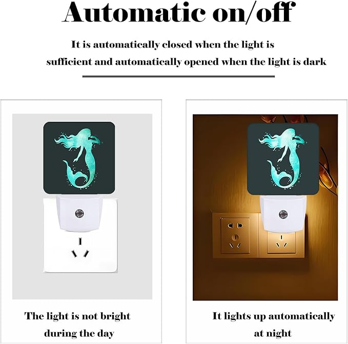 Groovy Mermaid Night Light, Plug-in Nightlights Auto Sensor Night Lamp - Image 3