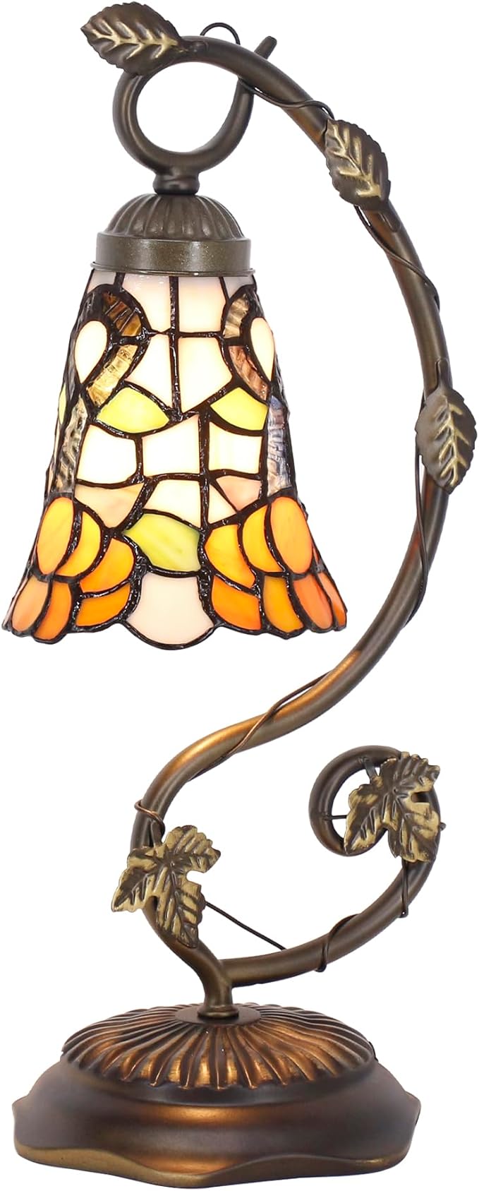 Tiffany Lamp Stained Glass Desk Reading Bedside Light, Metal Leaf Table Lamp - Image 7