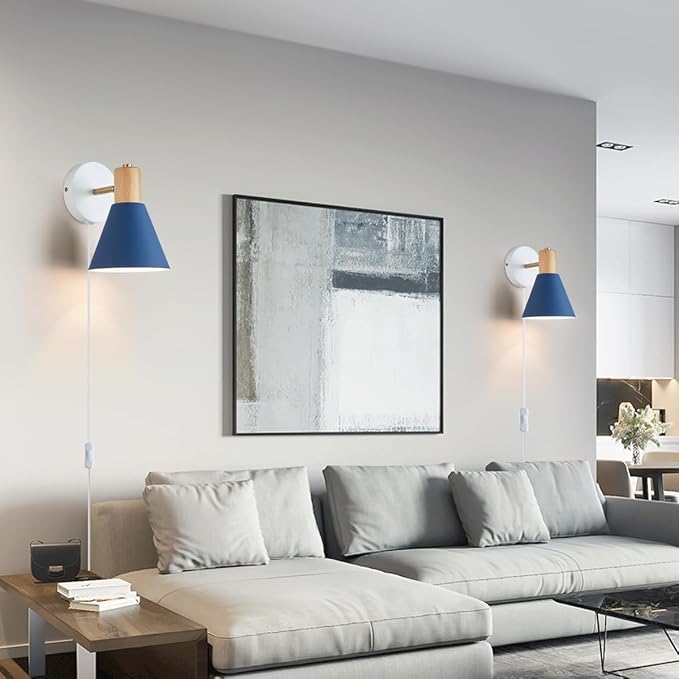 Plug in Wall Sconces Lighting Fixture Pack of 2, Wooden Adjustable Bedside Wall - Image 4