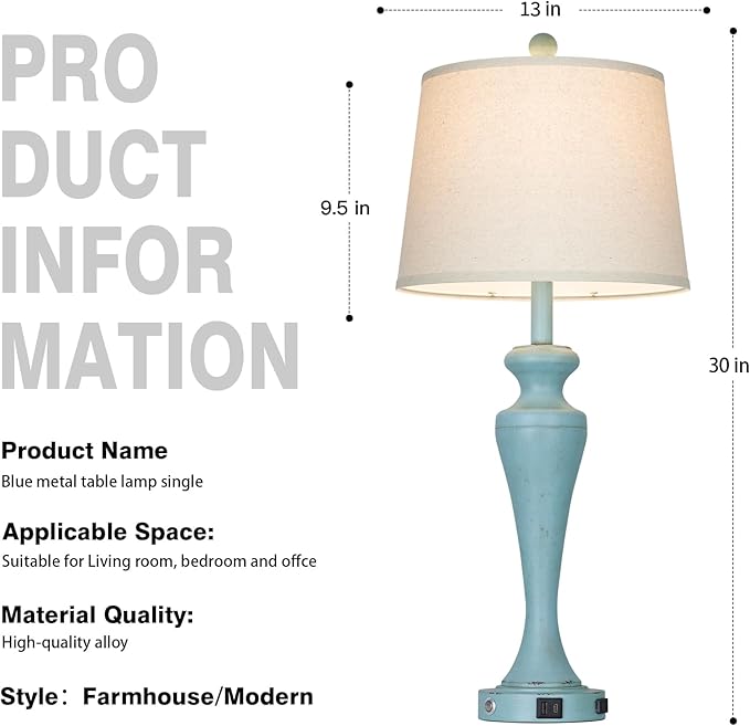 30" Blue Table Lamps Set of 2, Touch Control Coastal Living Room Lamp - Image 7