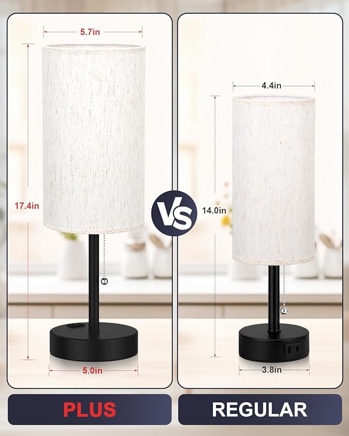 Fenmzee Plus Bedside Table Lamps Set of 2-3 Color Temperatures Pull Chain Lamp - Image 2