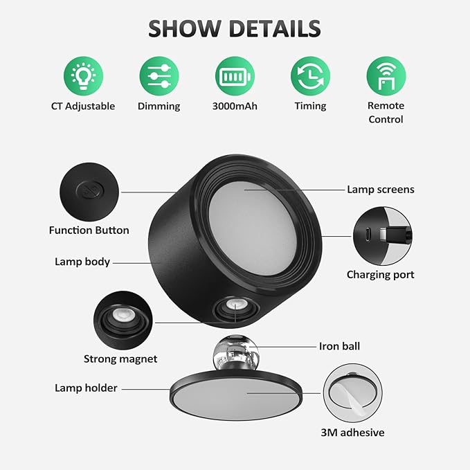 Lightbiz LED Wall Lights with Remote, Wall Mounted Sconces 3000mAh Rechargeable - Image 6