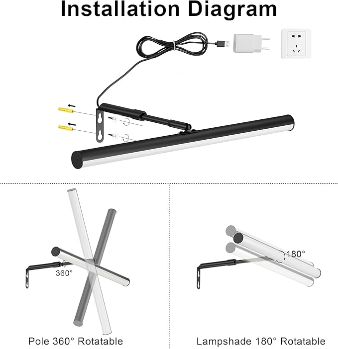 Black LED Picture Light Plug in, 15.75 Inches Art Light - Image 3