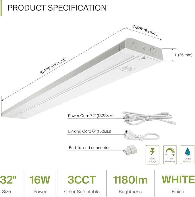 ASD Swivel LED Under Cabinet Lighting, 32 Inch 16W, Hardwired or Plug-in - Image 2