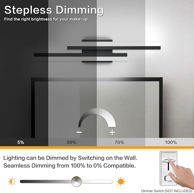 PRESDE 24 Inch LED Bathroom Vanity Light Bar, Modern Black Wall Lighting - Image 4