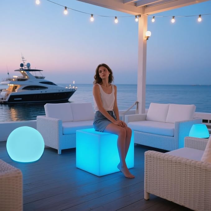 20-in LED Cube Chair, Cordless Rechargeable LED Cube Light Table, 16 Colors - Image 2
