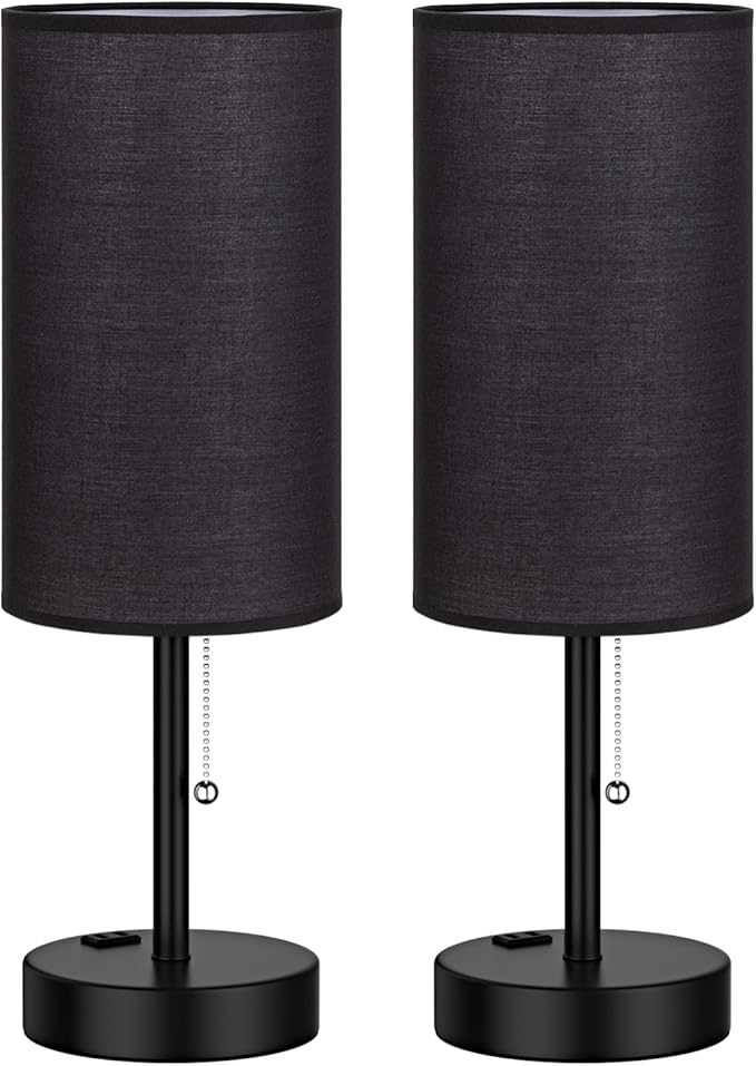 Fenmzee Large Black Bedside Lamps Set of 2-3 Color Temperatures Pull Chain Lamp - Image 8
