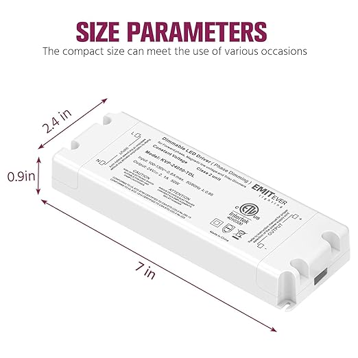 EMITEVER Triac Dimmable Driver, 2 Packs 50W Power Supply, AC 120V to DC 24V - Image 3