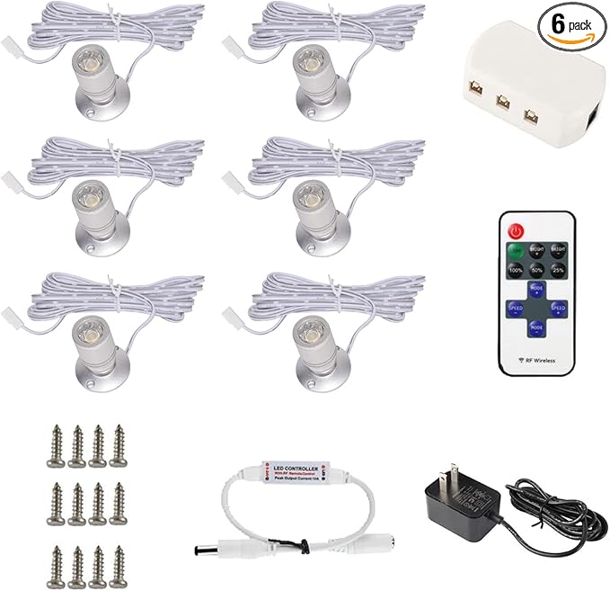DEDC 6pcs Mini LED Spot Lights, 1.5W DC12V 3000K Under Cabinet Lights by DEDC