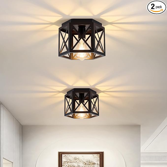 2 Pack Flush Mount Ceiling Light, 1-Light Black Light Fixtures Ceiling Mount by XSDeTuLighting