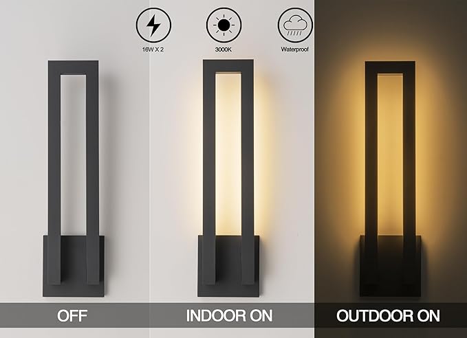 26 inch Outdoor Wall Sconce, Large Porch Led Wall Lights, Modern Black Exterior - Image 3