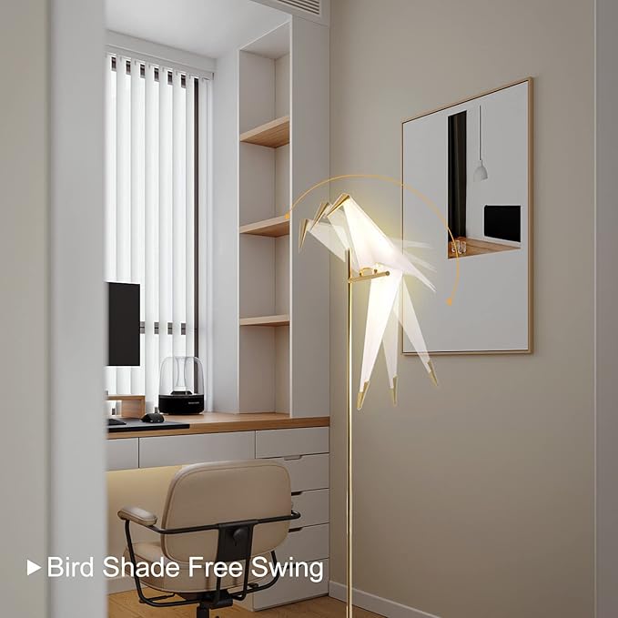 MORE CHANGE 62-Inch Modern Bird Floor Lamp, Origami Bird Lamp Gold Standing Lamp - Image 2