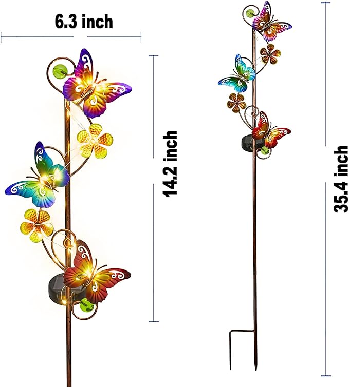 Solar Garden Lights Butterfly Garden Decor Outdoor Waterproof Metal Butterfly - Image 6