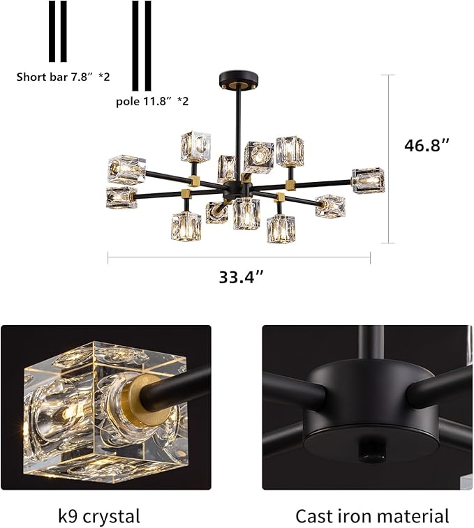Modern Crystal Chandelier with 12 Lights, Kitchen Island - Image 9