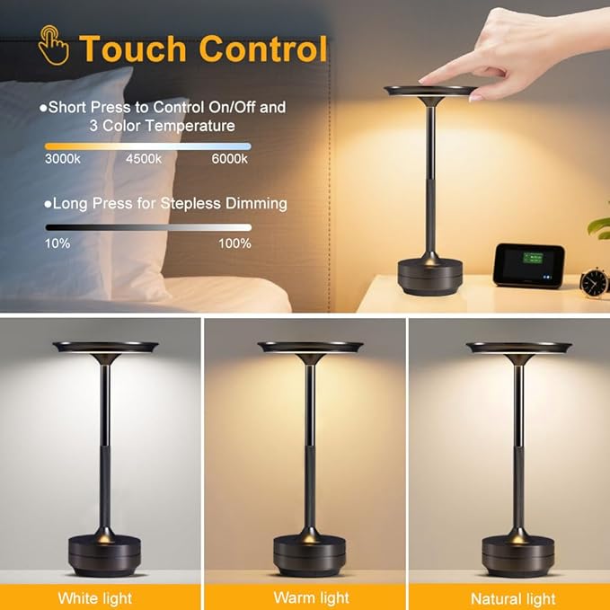 EJQ 2Pack Cordless Table Lamps, Rechargeable Portable 5000mAh Battery Powered - Image 3