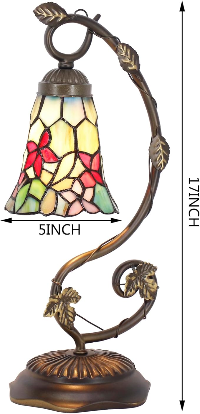 Tiffany Lamp Stained Glass Desk Reading Bedside Light, Metal Leaf Table Lamp - Image 6