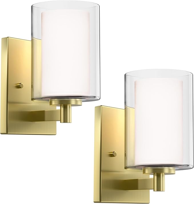 Kalium Bathroom Wall Sconces Set of Two Gold Double Clear Glass Shade Modern by Kalium