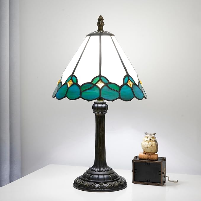White Tiffany Lamp Small Bedside Dector Light Vintage Stained Glass Table Lamp by TIFLRIS