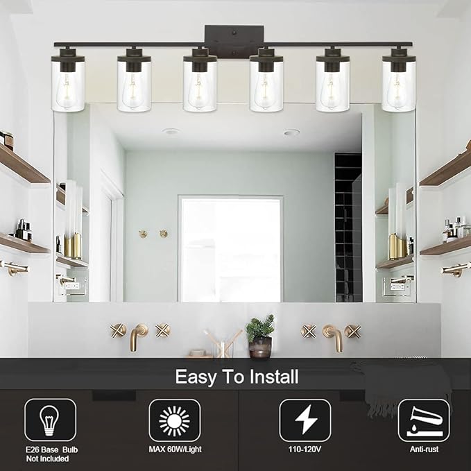 Farmhouse Vanity Lighting Fixtures Oil Rubbed Bronze 6 Light - Image 2