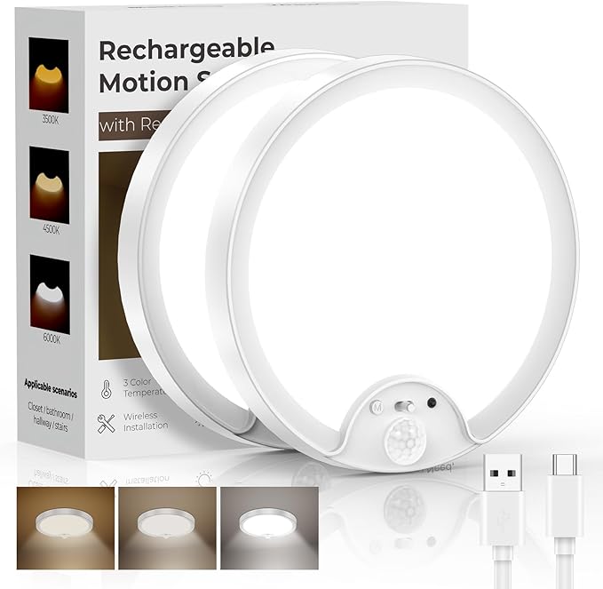 2 Pack Rechargeable Motion Sensor Ceiling Light by Fizrice