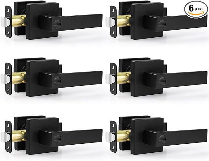 Estmoon 6 Pack Matte Black Door Handle, Keyless Interior Door Knobs Square by ESTMOON