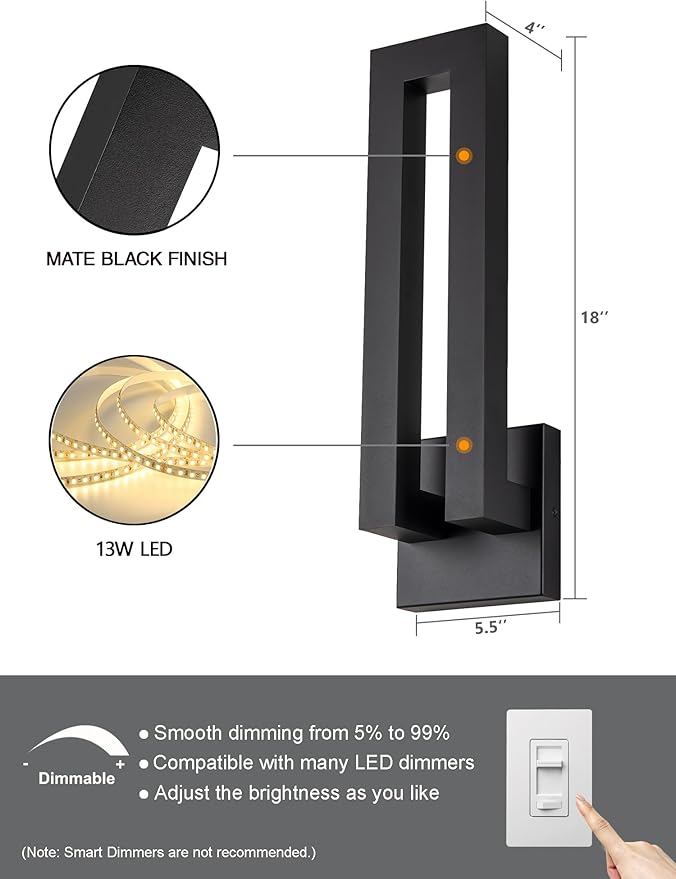 Modern Outdoor Wall Lights, 18 inch LED Long Wall Sconce, Waterproof Outdoor - Image 2