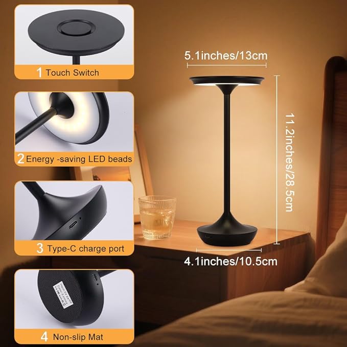 EJQ Rechargeable Cordless Table Lamp, 6000mAh Battery Operated LED Table Lights - Image 9