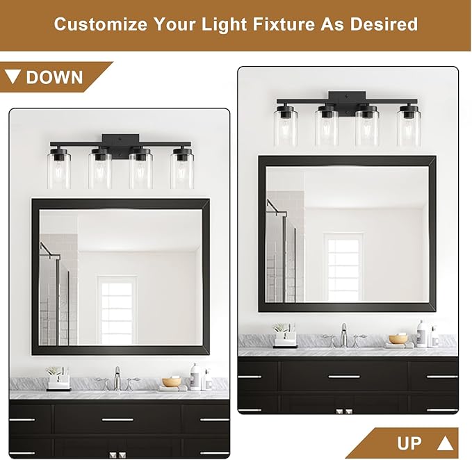 IZORRO Black Bathroom Vanity Light, 4-Light Vanity Lighting fixtures Over Mirror - Image 2