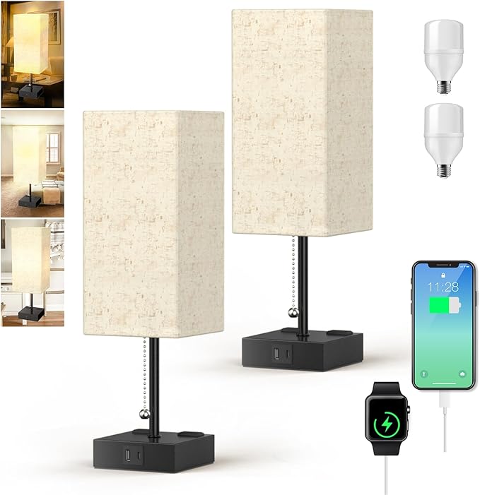 Table Lamp for Bedroom with USB, Bedside Lamp with USB C+A Charging Ports - Image 2