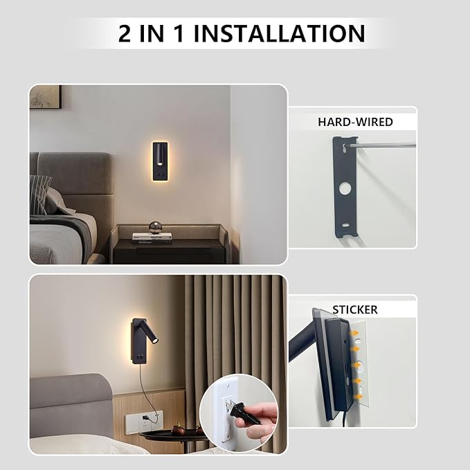 Wall Mounted Reading Light Set of 2, LED Headboard Reading Lamp - Image 5