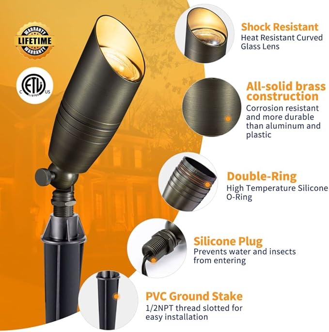 Gardenreet Brass Low Voltage Landscape Spotlights Kit 12V LED - Image 2