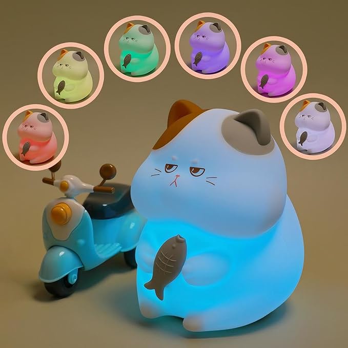 Greedy Cat Night Light for Kids, 3 Levels Dimmable Cute Kitty Nursery Nightlight by FAMIDUO-BrightenYourLife