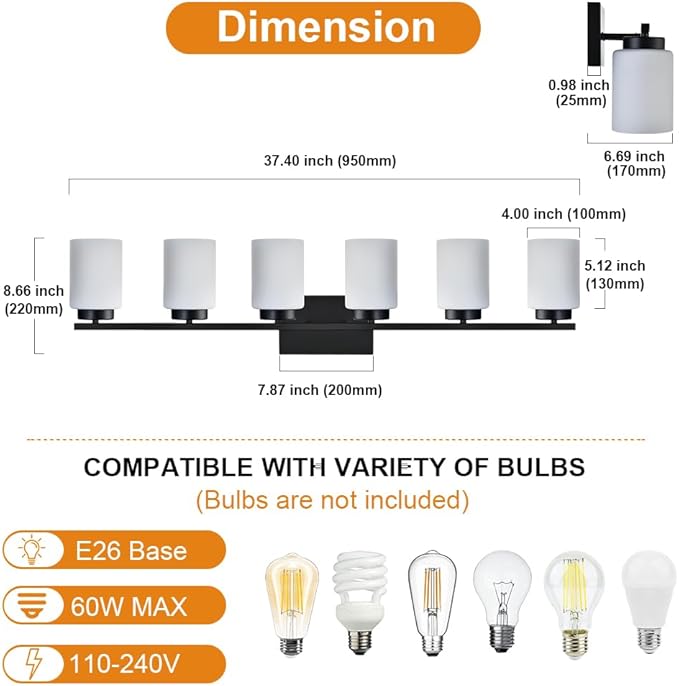 VINLUZ 6-Light Bathroom Vanity Light - Image 4