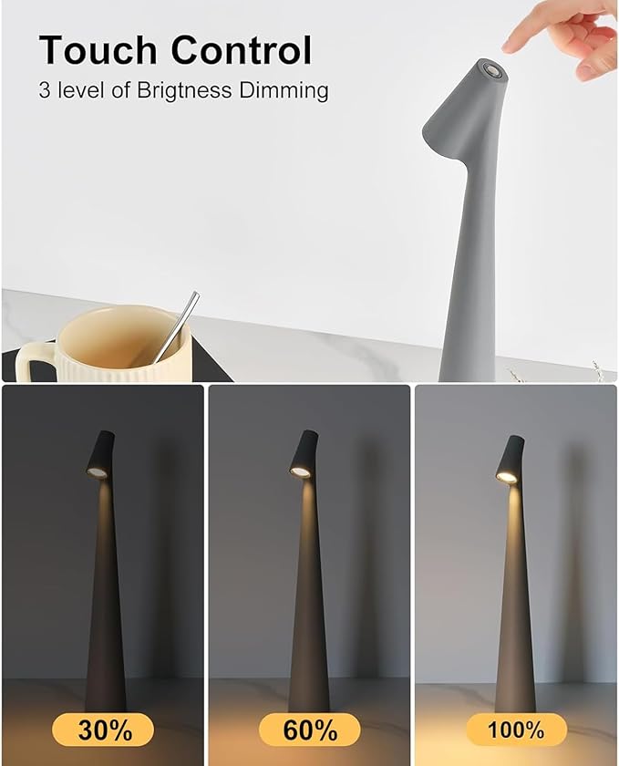 Cordless Small Table Lamps Set of 2, 3 Levels Brightness Portable Desk Lamp - Image 4