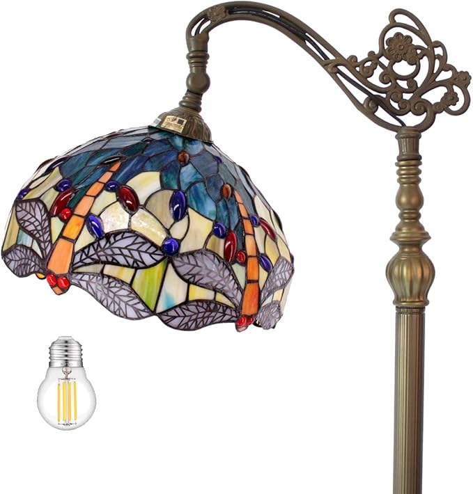 WERFACTORY Tiffany Floor Lamp Sea Blue Yellow Stained Glass Dragonfly Arch Lamp by WERFACTORY