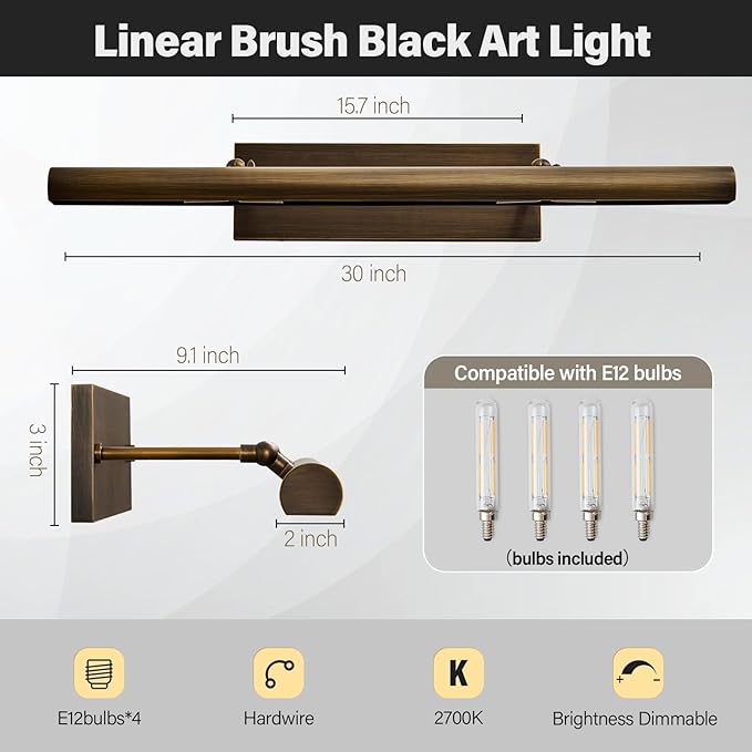 Art Picture Frame Wall Light: 30" Dimmable Antiquing Artwork Copper Painting - Image 3