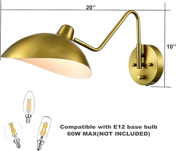 Plug-in Wall Sconce Gold Swing Arm Wall Sconce Brass Wall Lamp - Image 7