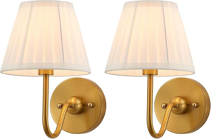 Set of Two Modern Wall Sconces Brass Frabic Wall Lights Contemporary Classic - Image 8
