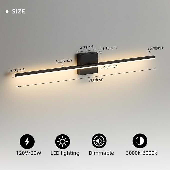 Modern Bathroom Vanity Light 32 Inch, 20W Black Bathroom Light Fixture Over - Image 6