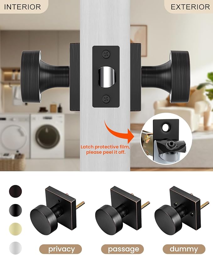 Haidms Oil Rubbed Bronze Passage Door Knob Interior, Heary Duty Vintage Square - Image 4