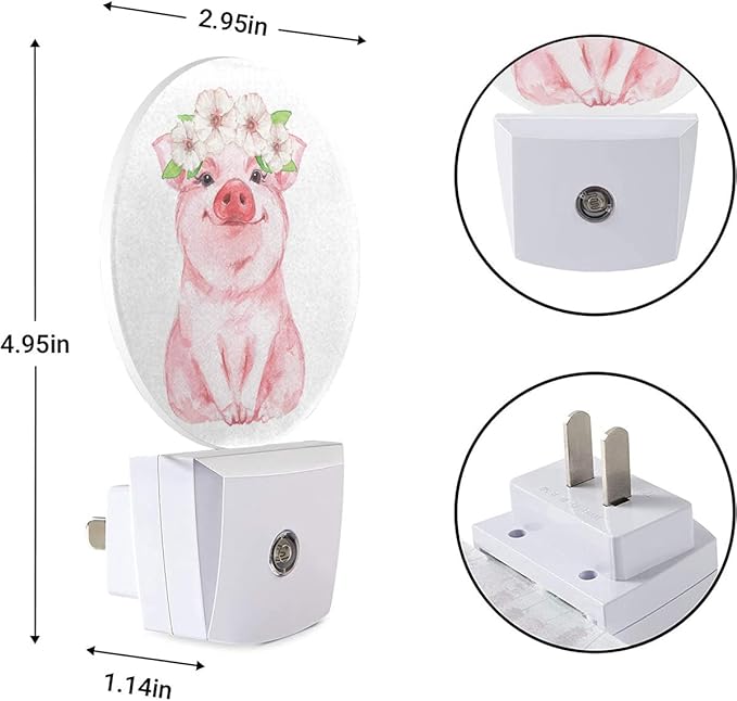 EKOBLA Pig Night Light Floral Wreath Farmhouse Cute Animal Pink Piggy Night - Image 4
